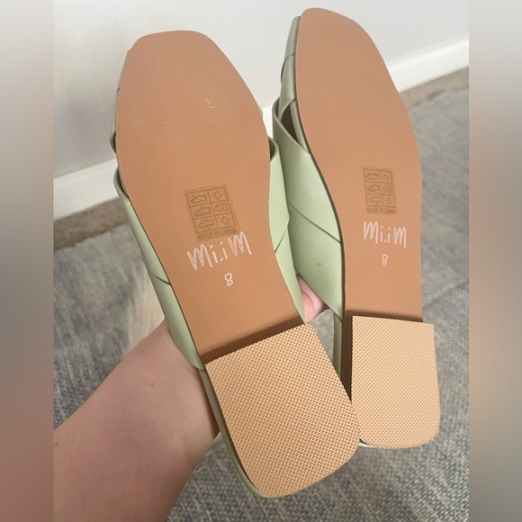 Mimi - Genuine Leather Women's Mint Green Mule Slides - Picture 8 of 9